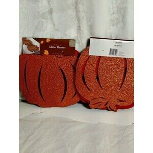 Fall Glitter Pumpkin Table‎ Runner 36 inches long and 12 inches wide Set Of 2